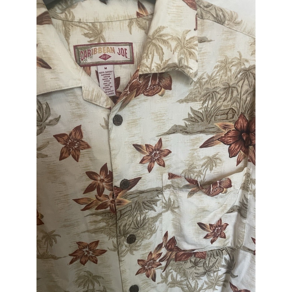 Caribbean Joe Mens Hawaiian Rayon Shirt M Multicolor Beach Short Sleeve Floral